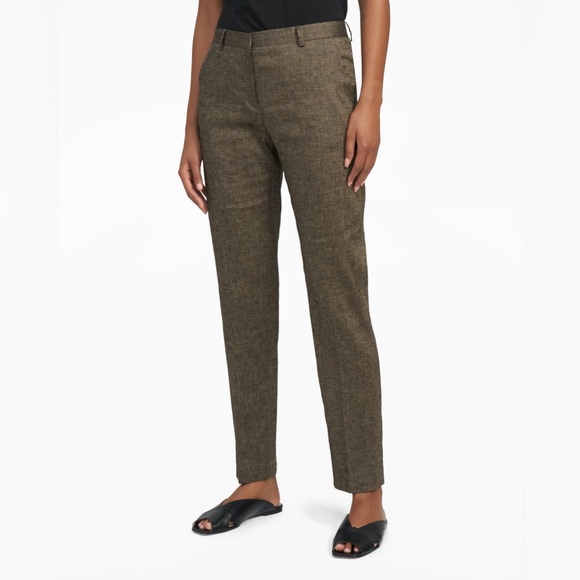 Theory Pants - Theory Slim Cropped Trouser Pant in Textured Linen Brown Size 8